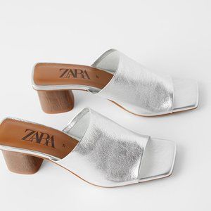 Zara - Silver leather heeled mules - 41